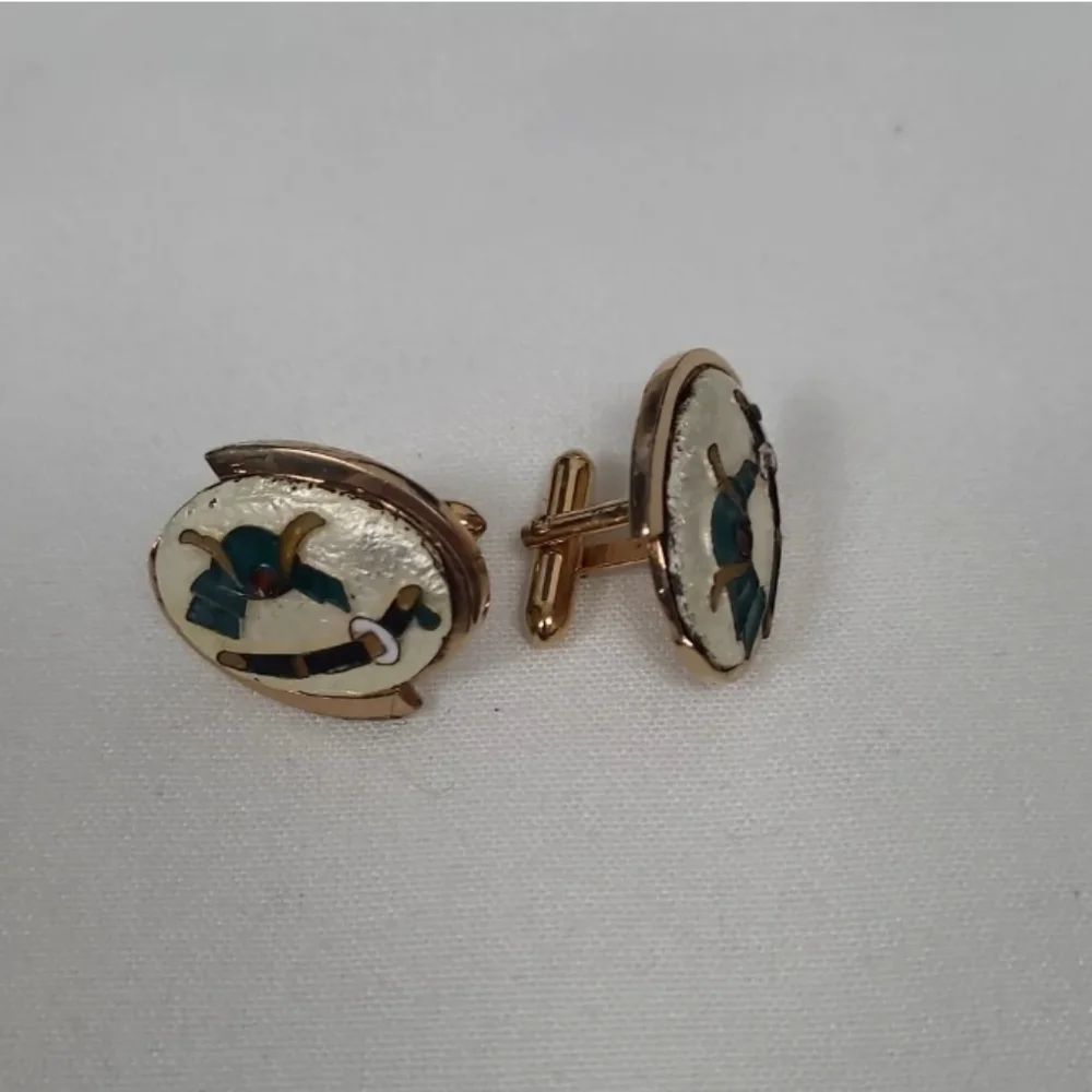 Vintage Swank Asian Japanese style Samurai helmet and sword cufflinks